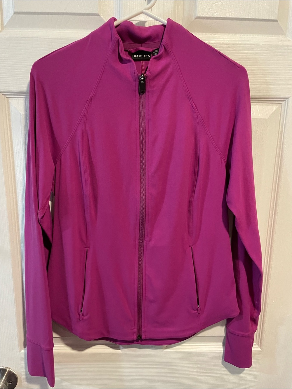 Athleta Bright Magenta Zip-Front Bomber Jacket